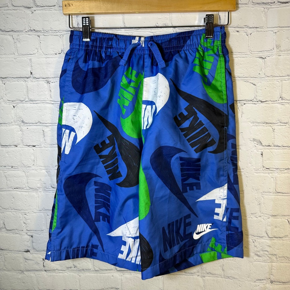 Nike Kids XL Blue Green All Over Swoosh Logo Mesh Lined Shorts DD2753-402